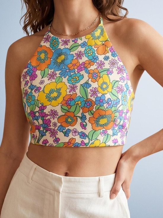 Zara Tops - Zara Floral Halter Crop Top - Multicolor